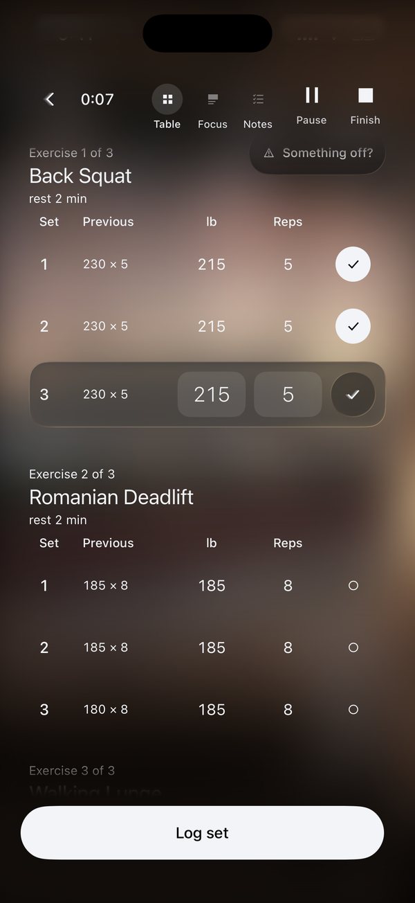 Logging a set in the phorme app